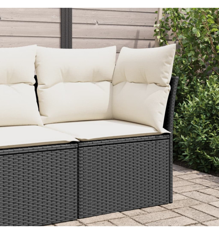 Canapé d'angle de jardin avec coussins noir résine tressée | Mobilier & Déco