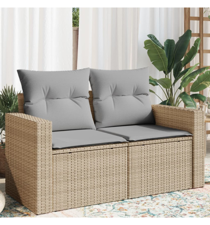 Canapé de jardin avec coussins 2 places beige résine tressée | Mobilier & Déco