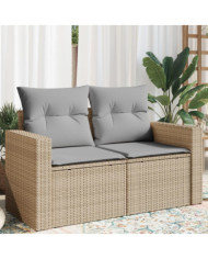 Canapé de jardin avec coussins 2 places beige résine tressée | Mobilier & Déco