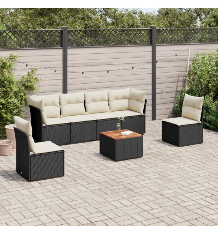 Salon de jardin 7 pcs avec coussins noir résine tressée | Mobilier & Déco