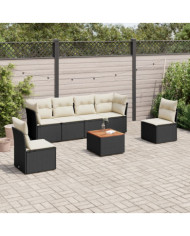 Salon de jardin 7 pcs avec coussins noir résine tressée | Mobilier & Déco