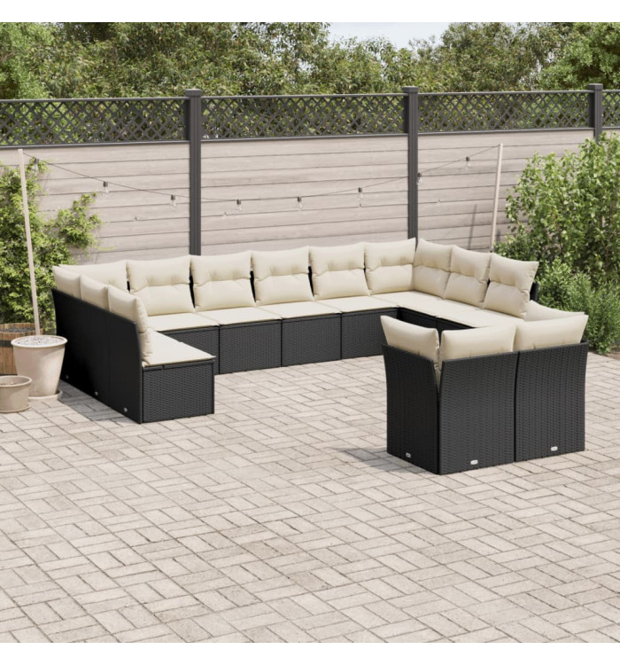 Salon de jardin 12 pcs avec coussins noir résine tressée | Mobilier & Déco