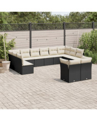 Salon de jardin 12 pcs avec coussins noir résine tressée | Mobilier & Déco