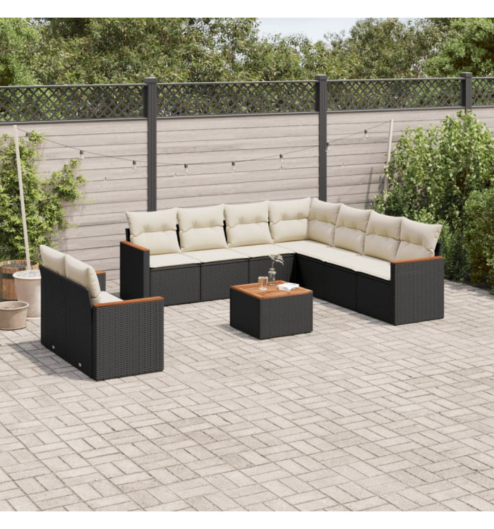 Salon de jardin 10 pcs avec coussins noir résine tressée | Mobilier & Déco