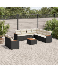 Salon de jardin 10 pcs avec coussins noir résine tressée | Mobilier & Déco