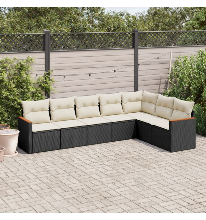 Salon de jardin 7 pcs avec coussins noir résine tressée | Mobilier & Déco