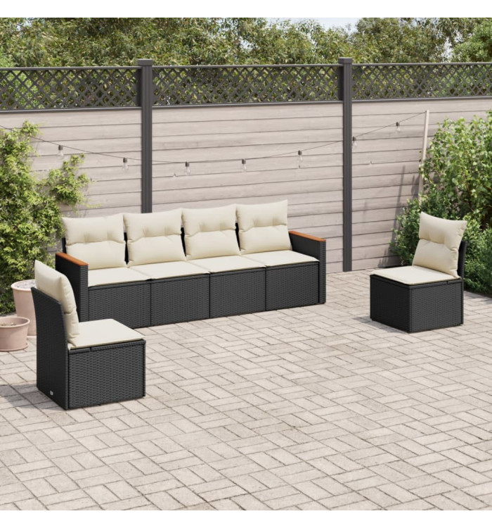 Salon de jardin 6 pcs avec coussins noir résine tressée | Mobilier & Déco