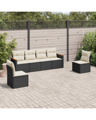 Salon de jardin 6 pcs avec coussins noir résine tressée | Mobilier & Déco