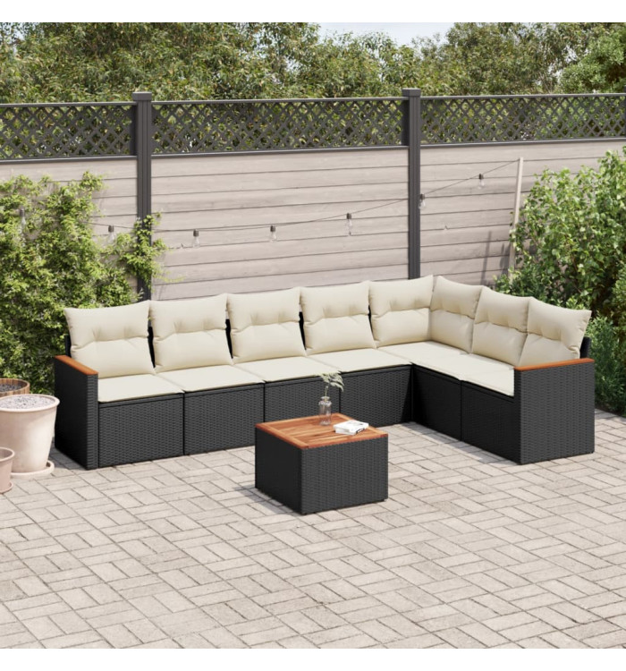 Salon de jardin 8 pcs avec coussins noir résine tressée | Mobilier & Déco
