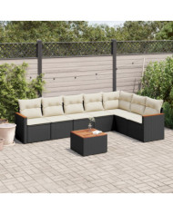 Salon de jardin 8 pcs avec coussins noir résine tressée | Mobilier & Déco