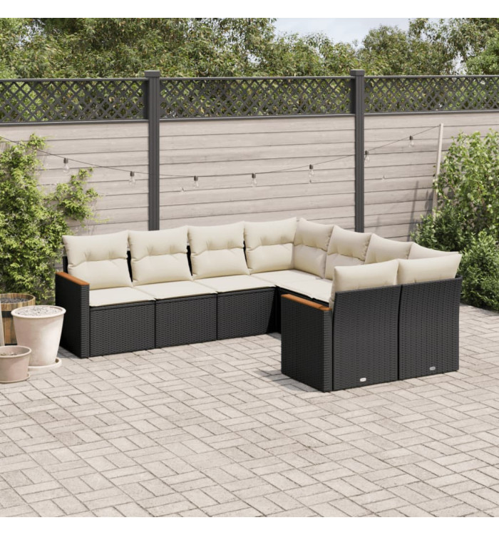 Salon de jardin 8 pcs avec coussins noir résine tressée | Mobilier & Déco