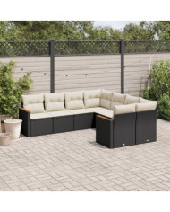 Salon de jardin 8 pcs avec coussins noir résine tressée | Mobilier & Déco