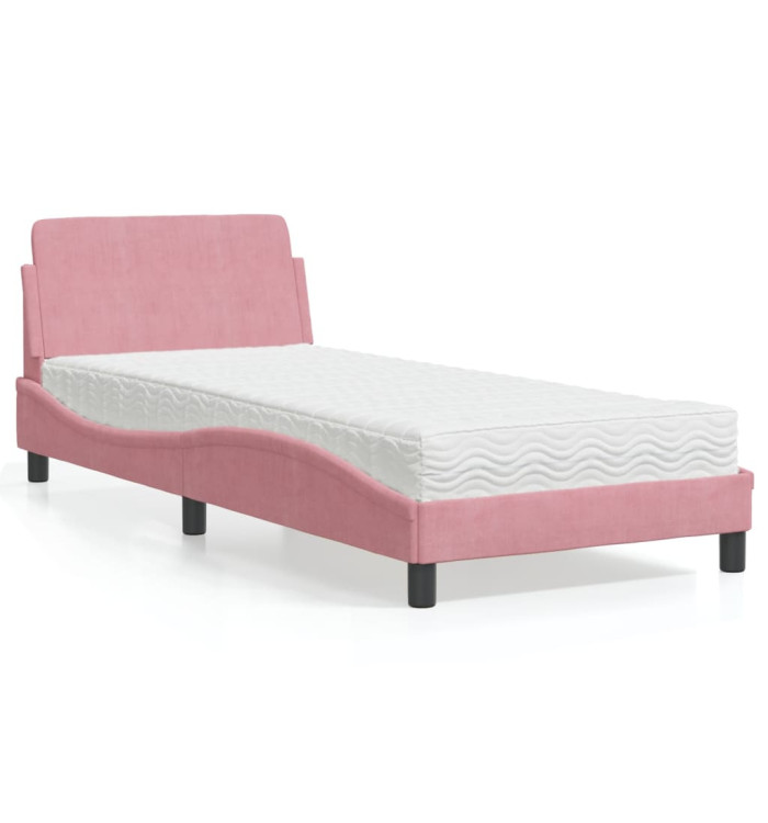 Lit avec matelas rose 90x200 cm velours | Mobilier & Déco