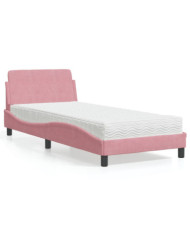 Lit avec matelas rose 90x200 cm velours | Mobilier & Déco
