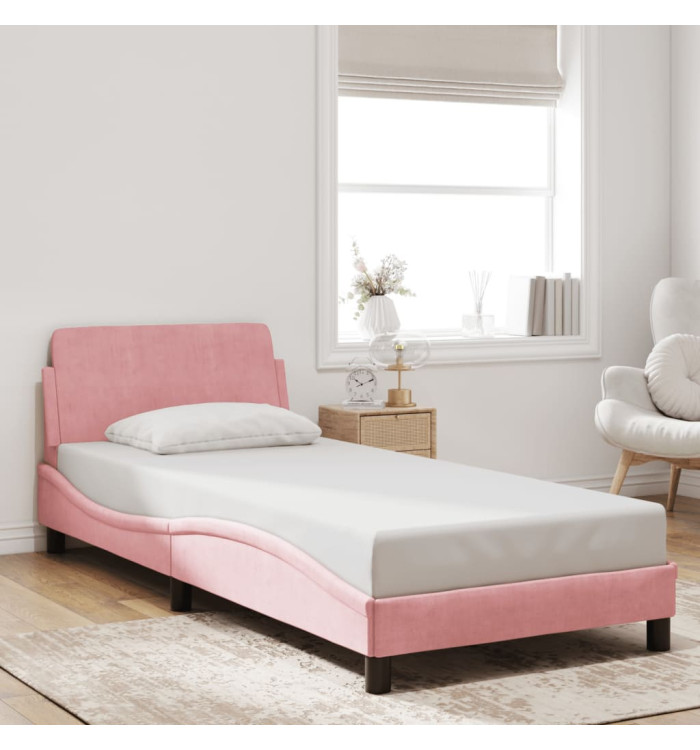 Cadre de lit et tête de lit sans matelas rose 90x200 cm velours | Mobilier & Déco