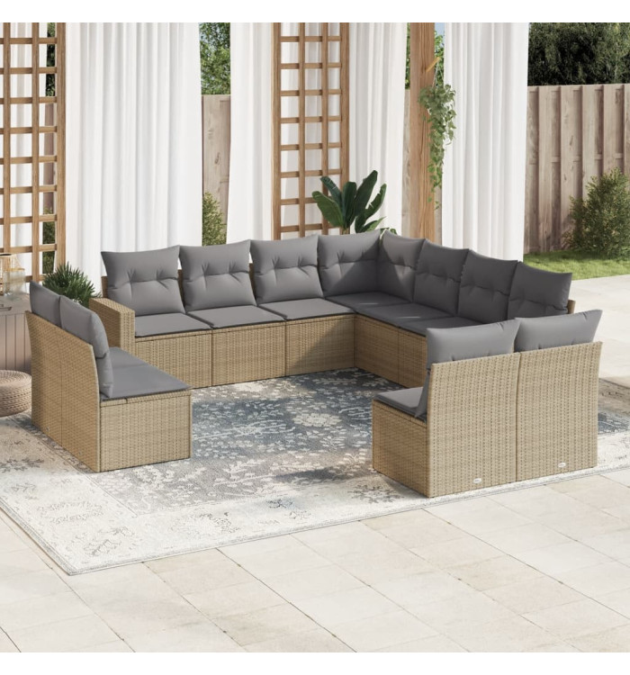 Salon de jardin 11 pcs avec coussins beige résine tressée | Mobilier & Déco