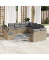 Salon de jardin 11 pcs avec coussins beige résine tressée | Mobilier & Déco
