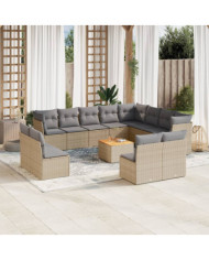 Salon de jardin avec coussins 13 pcs beige résine tressée | Mobilier & Déco