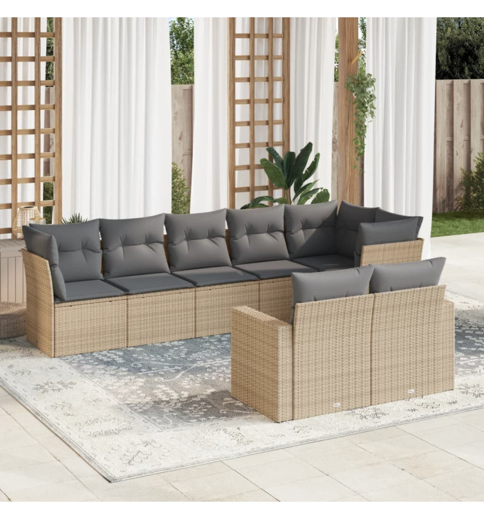 Salon de jardin avec coussins 8 pcs beige résine tressée | Mobilier & Déco