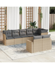 Salon de jardin avec coussins 8 pcs beige résine tressée | Mobilier & Déco