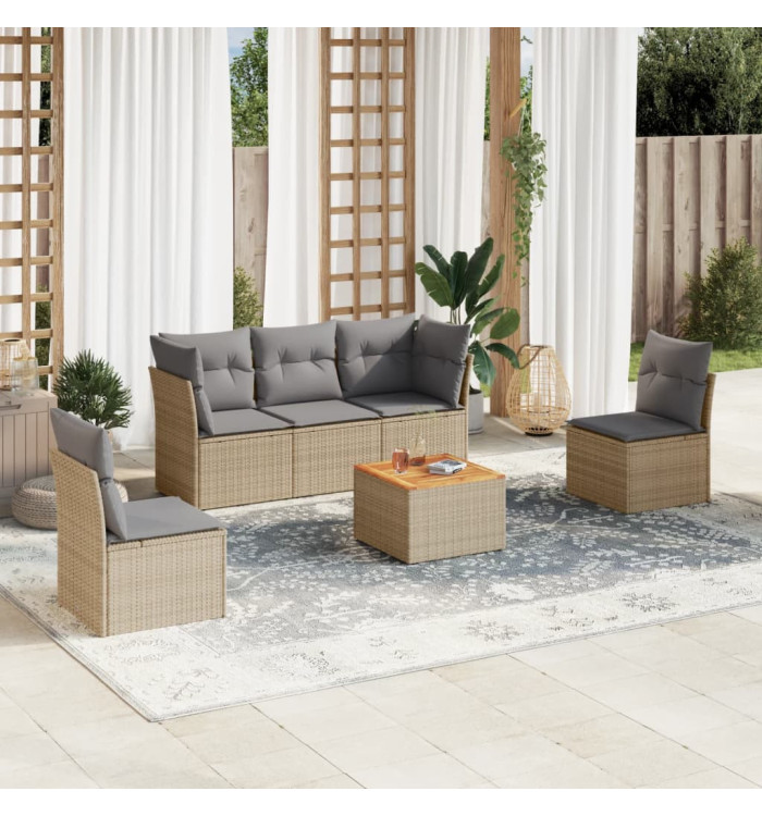 Salon de jardin avec coussins 6 pcs beige résine tressée | Mobilier & Déco