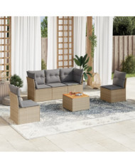 Salon de jardin avec coussins 6 pcs beige résine tressée | Mobilier & Déco