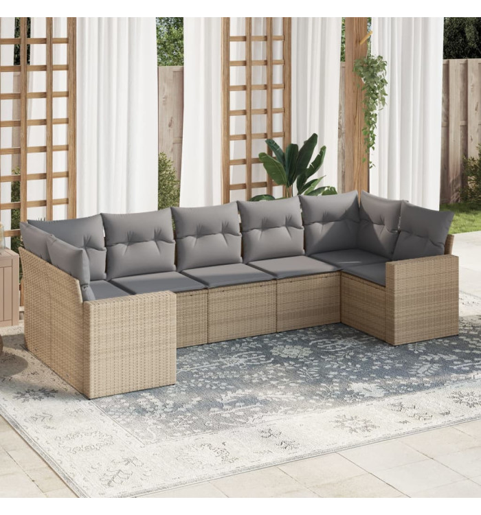 Salon de jardin avec coussins 7 pcs beige résine tressée | Mobilier & Déco