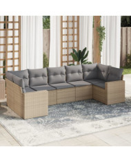 Salon de jardin avec coussins 7 pcs beige résine tressée | Mobilier & Déco