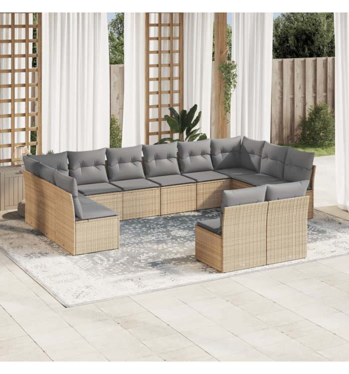 Salon de jardin avec coussins 12 pcs beige résine tressée | Mobilier & Déco