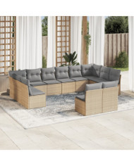 Salon de jardin avec coussins 12 pcs beige résine tressée | Mobilier & Déco