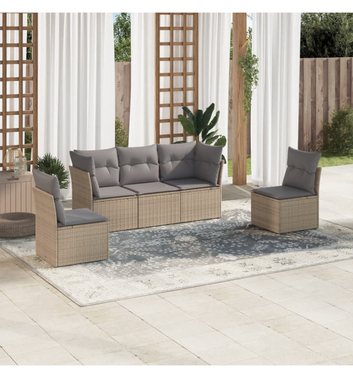 Salon de jardin avec coussins 5 pcs beige résine tressée | Mobilier & Déco