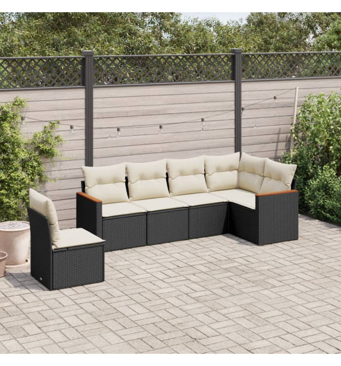 Salon de jardin 6 pcs avec coussins noir résine tressée | Mobilier & Déco