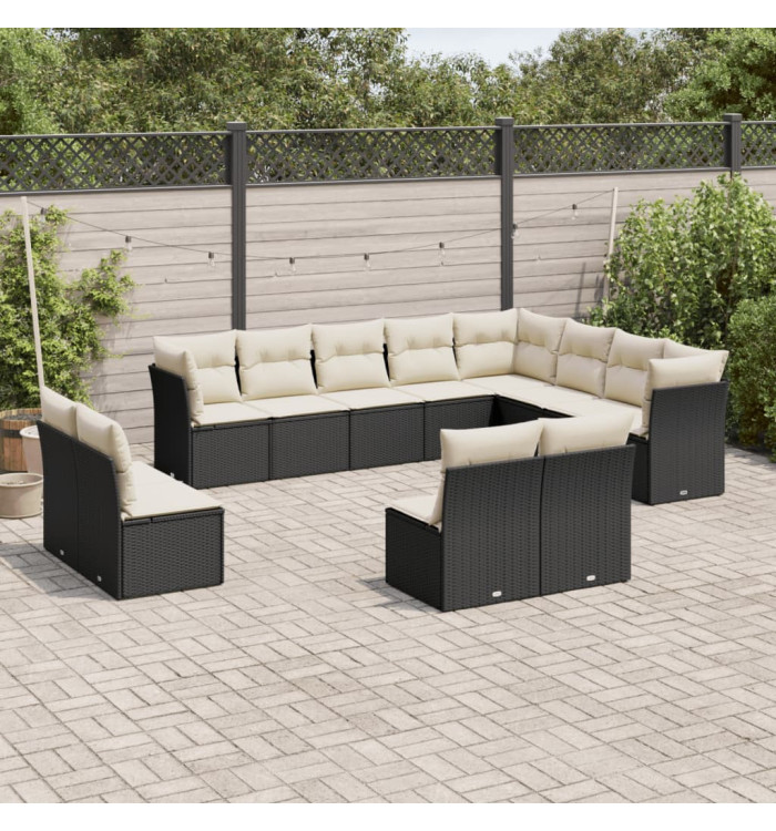 Salon de jardin 12 pcs avec coussins noir résine tressée | Mobilier & Déco