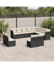 Salon de jardin 12 pcs avec coussins noir résine tressée | Mobilier & Déco