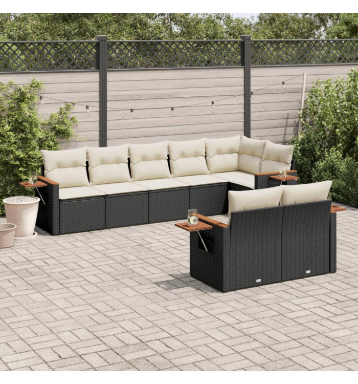Salon de jardin 8 pcs avec coussins noir résine tressée | Mobilier & Déco