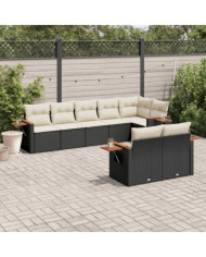 Salon de jardin 8 pcs avec coussins noir résine tressée | Mobilier & Déco