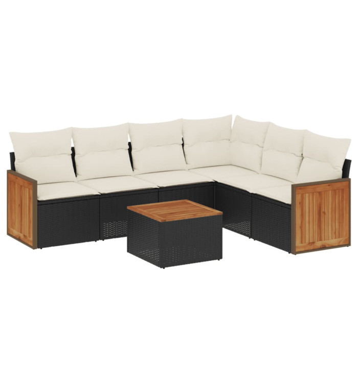 Salon de jardin 7 pcs avec coussins noir résine tressée | Mobilier & Déco