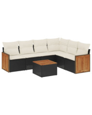 Salon de jardin 7 pcs avec coussins noir résine tressée | Mobilier & Déco