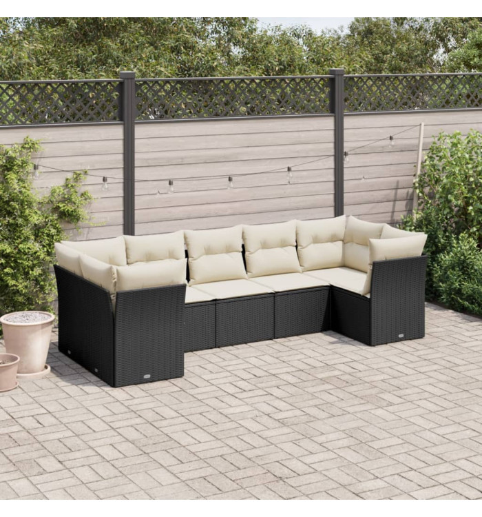 Salon de jardin 7 pcs avec coussins noir résine tressée | Mobilier & Déco