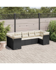 Salon de jardin 7 pcs avec coussins noir résine tressée | Mobilier & Déco