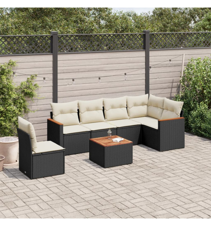 Salon de jardin 7 pcs avec coussins noir résine tressée | Mobilier & Déco