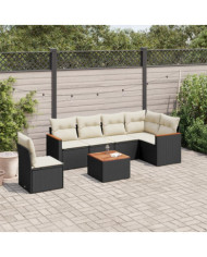 Salon de jardin 7 pcs avec coussins noir résine tressée | Mobilier & Déco