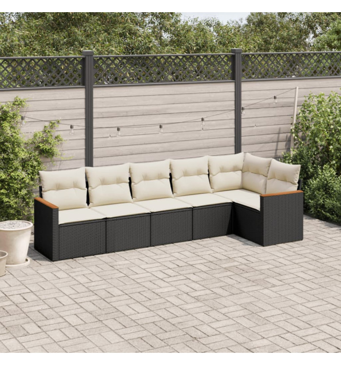 Salon de jardin 6 pcs avec coussins noir résine tressée | Mobilier & Déco