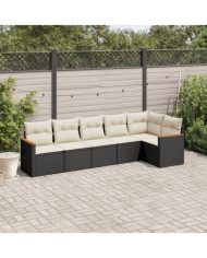 Salon de jardin 6 pcs avec coussins noir résine tressée | Mobilier & Déco