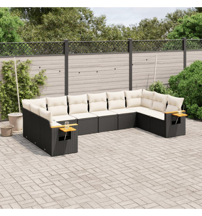 Salon de jardin 10 pcs avec coussins noir résine tressée | Mobilier & Déco