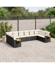 Salon de jardin 10 pcs avec coussins noir résine tressée | Mobilier & Déco