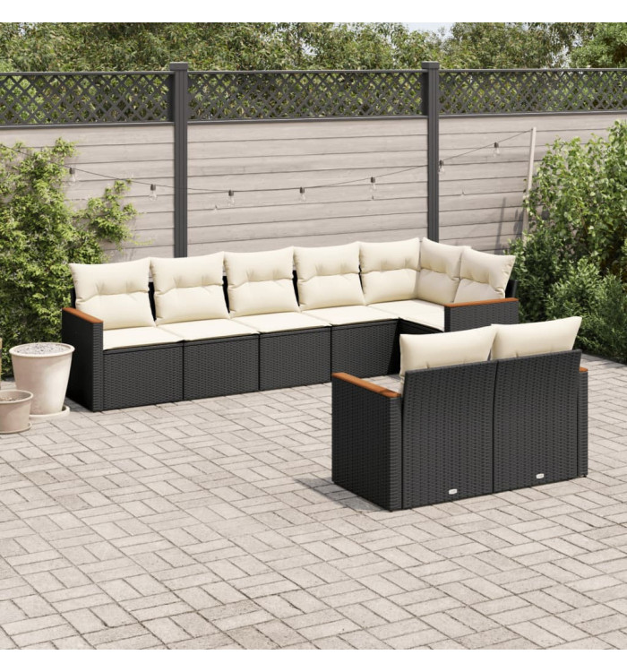 Salon de jardin 8 pcs avec coussins noir résine tressée | Mobilier & Déco