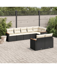 Salon de jardin 8 pcs avec coussins noir résine tressée | Mobilier & Déco