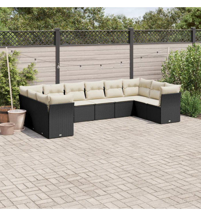 Salon de jardin 10 pcs avec coussins noir résine tressée | Mobilier & Déco