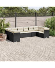 Salon de jardin 10 pcs avec coussins noir résine tressée | Mobilier & Déco